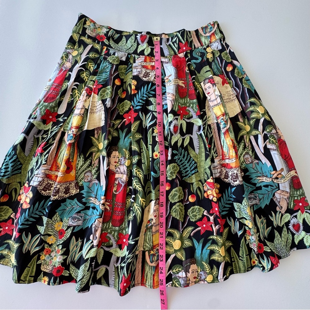 Frida Kahlo Pleated Tropical Floral Printed Skirt Large Cotton - Picture 5 of 6